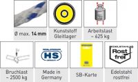 Sprenger - 14mm Gleitlagerblock mit 1 Rolle, Bgel mit Wirbel und Hundsfott