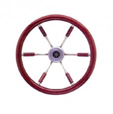 Steuerrad 6-Speichen, NIRO mit Griff und Teil der Speichen aus Mahagoni 390mm