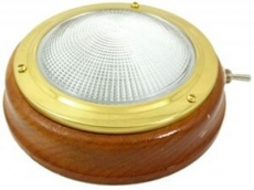 Kajtlampe Messing Mit Basis aus Teakholz und geriffelter Linse. A 145mm