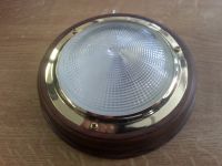 Kajtlampe Messing Mit Basis aus Teakholz und geriffelter Linse. A 145mm