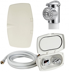 Duschkabine NEW EDGE aus UV-beständigem LURAN Schlauch 2,5m Dusche Typ MIZAR cremefarbig RAL 9010 Duschkabine NEW EDGE aus UV-beständigem LURAN Schlauch 2,5m Dusche Typ MIZAR cremefarbig RAL 9010
