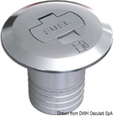 Einfllstutzen aus verchromtem Messing mit Schloss FUEL 38mm gerade