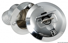 Einfllstutzen aus verchromtem Messing mit Schloss FUEL 38mm gerade