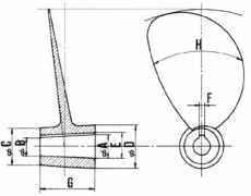 3-Blatt Propeller bronze Typ E13 Steigung = 22 x 14 Welle = 30mm
