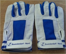 Ziegenlederhandschuhe mit 3 Fingerkuppen blau/weiß Größe XL
