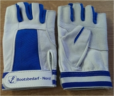 Ziegenlederhandschuhe Fingerkuppenlos, blau/wei Gre L