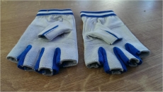 Ziegenlederhandschuhe Fingerkuppenlos, blau/weiß Größe L