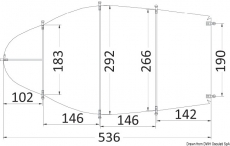 Persenning fr offene Boote mit zentralem Steuerstand oder Brcke mit Windschutzscheibe 427/488 B 210cm