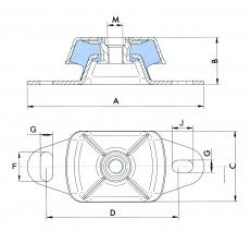 Elastische Motorlager Hrte 55 Einfederung 5,4mm 525kg M20 Fr Motoren bis 257 kW (350 PS)