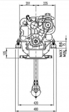 Dieselmotor Sole Mini 29SD mit 3 Zylindern 27,2 PS mit SeaProp 60, R= 2.15:1 und Polyester Fundament