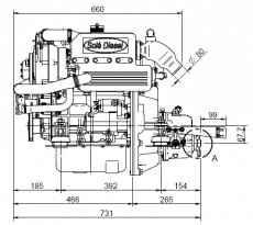 Dieselmotor Sole Mini 33 mit 3 Zylindern 32 PS mit hydraulischem Getriebe TM345, R=2.47:1