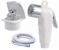 Dusche BORIS und Einbaugehuse wei mit Nylon Schlauch 4m