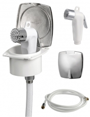 Dusche BORIS und Einbaugehäuse Edelstahl mit PVC Schlauch 4m Dusche BORIS und Einbaugehäuse Edelstahl mit PVC Schlauch 4m