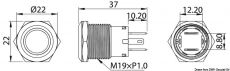 FLAT - Schalter aus Edelstahl Leuchtring wei 24V 10A Typ ON-OFF