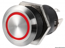 FLAT - Taster aus Edelstahl Leuchtring rot 24V 10A Typ (ON)-OFF FLAT - Taster aus Edelstahl Leuchtring rot 24V 10A Typ (ON)-OFF