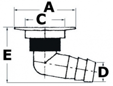 Extra kleiner Nylon-Decksabfluss Oberteil 45mm, Schlauchanschluss 19mm