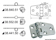 Scharnier Edelstahl herausragender Kern 55x37 mm Scharnier Edelstahl herausragender Kern 55x37 mm