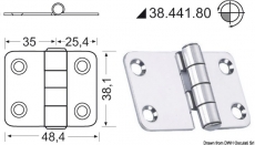 Scharnier Edelstahl herausragender Kern 60,4x38,1 mm Scharnier Edelstahl herausragender Kern 60,4x38,1 mm