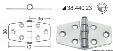 Scharnier Edelstahl herausragender Kern 70x38 mm Scharnier Edelstahl herausragender Kern 70x38 mm