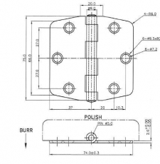Scharnier Edelstahl herausragender Kern 74x75 mm