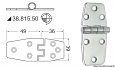 Scharnier Edelstahl herausragender Kern 85x39 mm Scharnier Edelstahl herausragender Kern 85x39 mm