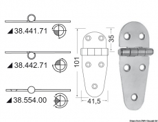 Scharnier Edelstahl herausragender Kern 107x41,5 mm Scharnier Edelstahl herausragender Kern 107x41,5 mm
