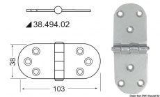 Scharnier Edelstahl herausragender Kern 103x38 mm Scharnier Edelstahl herausragender Kern 103x38 mm