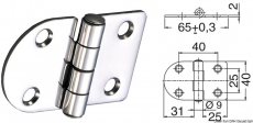 Scharnier Edelstahl herausragender Kern 64x40 mm Scharnier Edelstahl herausragender Kern 64x40 mm