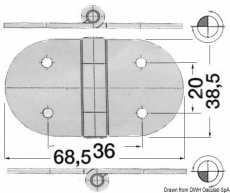 Scharnier mit Gelenk unten VA-Stahl 68,5x38,5 mm Strke 2 mm