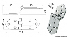 Edelstahlscharniere, Stärke 2,5 mm Maße 118x40mm Höhe 20mm Edelstahlscharniere, Stärke 2,5 mm Maße 118x40mm Höhe 20mm