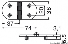 Scharnier rostfreiem Stahl AISI 316. Befestigung mit 4 Bolzen 74x38mm