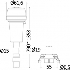 Multifunktions-Navigationslichter mit Batterie wei auf ausziehbarem Schaft 790 bis1358mm