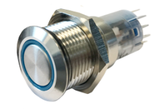 NIRO Druckschalter mit LED Ring 25mm Blau Schalter 12V NIRO Druckschalter mit LED Ring 25mm Blau Schalter 12V