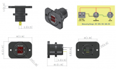 Digitaler Spannungsmeter, digitaler Amperemeter und Steckdose