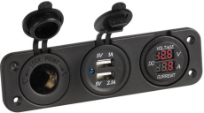 Digitaler Spannungsmeter, digitaler Amperemeter mit USB Steckdose 2 x 2,4A und Steckdose Digitaler Spannungsmeter, digitaler Amperemeter mit USB Steckdose 2 x 2,4A und Steckdose