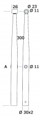 Relingsttze aus Edelstahl, drehbar auf dem Halter, 750mm lang