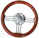 Steuerrad 3-Speichen, NIRO-Lenkrad mit Mahagoni-Holzgriff