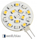 SMD LED-Gl�hbirne, zweifarbig. Mit G4 Lampensockel wei�/blau 12V