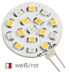 SMD LED-Gl�hbirne, zweifarbig. Mit G4 Lampensockel wei�/rot 12V