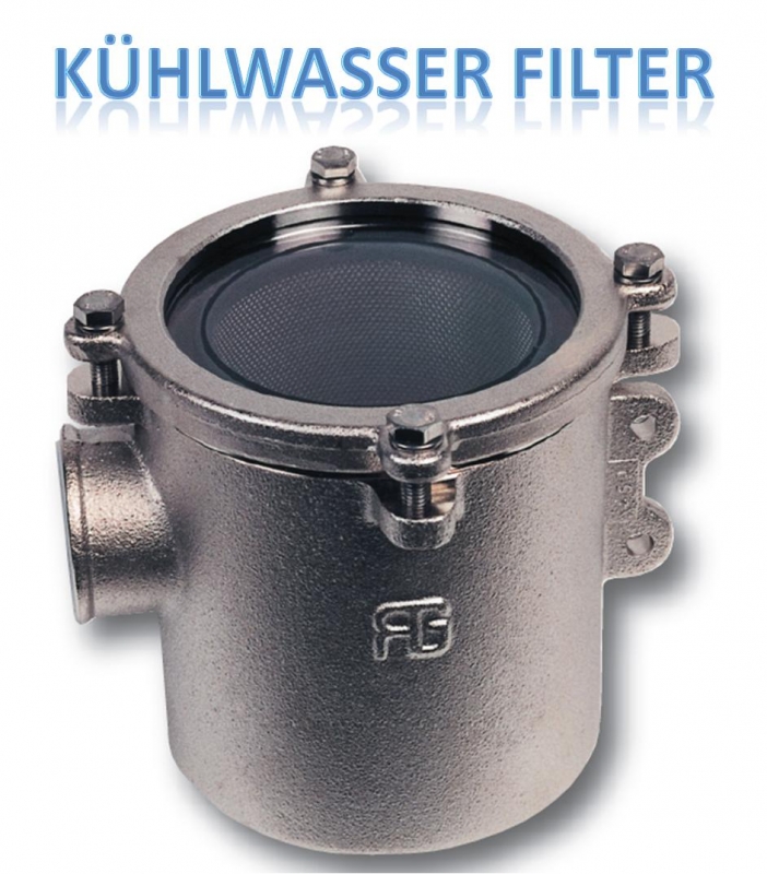 Kühlwasserfilter, robust 1 1/4 Zoll, 12.500 Liter pro Stunde, Höhe 178mm RINA zugelassen