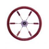Steuerrad 6-Speichen, NIRO mit Griff und Teil der Speichen aus Mahagoni 390mm