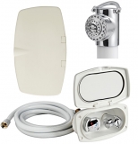 Duschkabine NEW EDGE aus UV-beständigem LURAN Schlauch 4,0m Dusche Typ MIZAR cremefarbig RAL 9010 Duschkabine NEW EDGE aus UV-beständigem LURAN Schlauch 4,0m Dusche Typ MIZAR cremefarbig RAL 9010