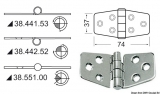 Scharnier Edelstahl herausragender Kern 74x37 mm Scharnier Edelstahl herausragender Kern 74x37 mm